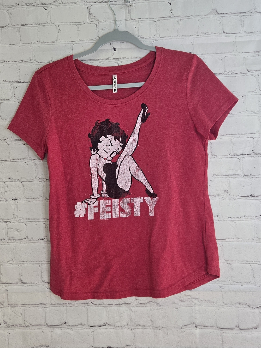 Betty Boop #Feisty Red Graphic Baby Tee - Women
